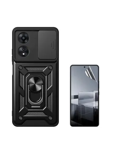 Kit Película Hydrogel Frente + Capa Magnetic Slide Window  Para Oppo A60 - Preto