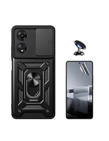 Kit Película Hydrogel Frente + Capa Magnetic Slide Window + Suporte Magnético Para Oppo A60 - Preto