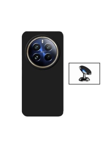 Kit Suporte Magnético de Carro + Capa Silicone Líquido Phonecare para Realme 12 Pro 5G - Preto