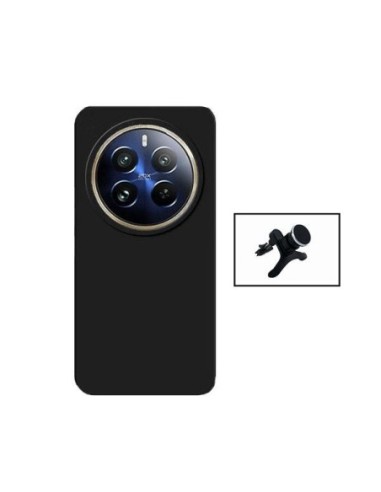 Kit Suporte Magnético Reforçado de Carro + Capa Silicone Líquido Phonecare para Realme 12 Pro 5G - Preto