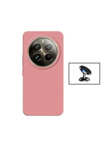 Kit Suporte Magnético de Carro + Capa Silicone Líquido Phonecare para Realme 12 Pro 5G - Rosa