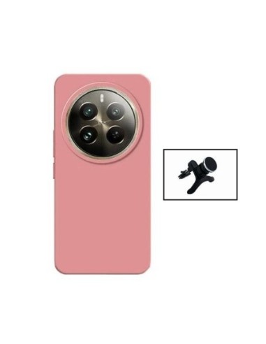 Kit Suporte Magnético Reforçado de Carro + Capa Silicone Líquido Phonecare para Realme 12 Pro 5G - Rosa