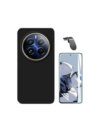 Kit Película Hydrogel Full Cover Frente + Capa Silicone Líquido + Suporte L Phonecare para Realme 12 Pro 5G - Preto