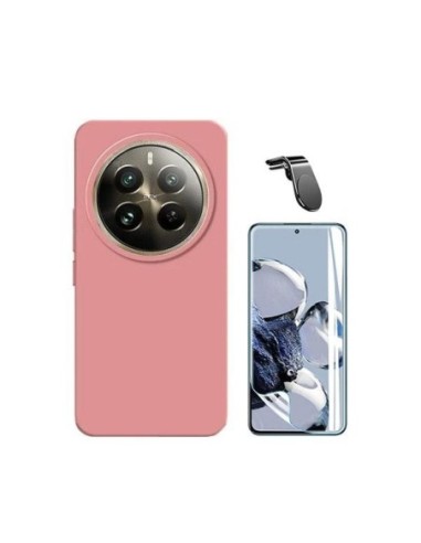 Kit Película Hydrogel Full Cover Frente + Capa Silicone Líquido + Suporte L Phonecare para Realme 12 Pro 5G - Rosa