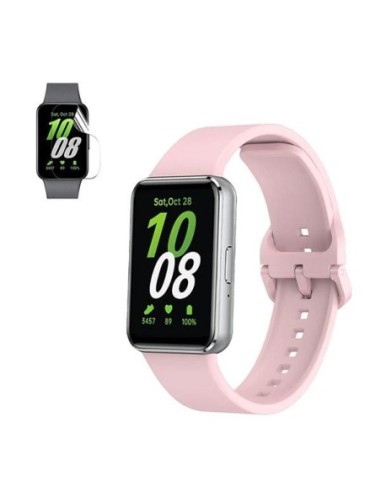 Kit Bracelete SmoothSilicone Com Fivela + Película de Hydrogel Phonecare para Samsung Galaxy Fit3 - Rosa