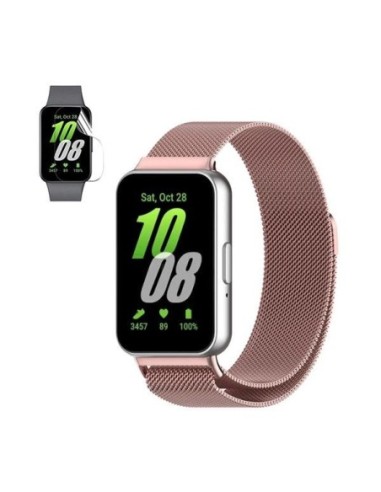 Kit Bracelete Milanese Loop Fecho Magnético + Película de Gel Full Cover Phonecare para Samsung Galaxy Fit3 - Rosa