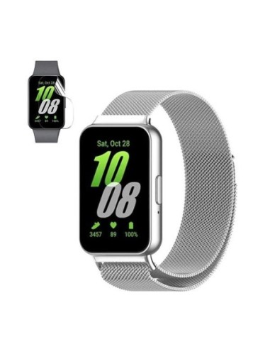 Kit Bracelete Milanese Loop Fecho Magnético + Película de Gel Full Cover Phonecare para Samsung Galaxy Fit3 - Prata