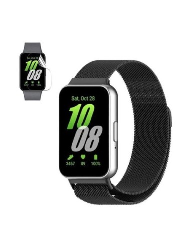 Kit Bracelete Milanese Loop Fecho Magnético + Película de Gel Full Cover Phonecare para Samsung Galaxy Fit3 - Preto