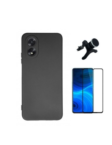 Kit Película de Vidro Temperado 5D Full Cover + Capa Silicone Líquido + Suporte Reforçado Phonecare para Oppo A18 - Preto