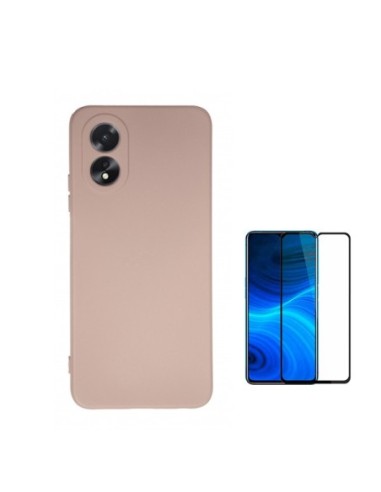 Kit Película de Vidro Temperado 5D Full Cover + Capa Silicone Líquido Phonecare para Oppo A18 - Rosa