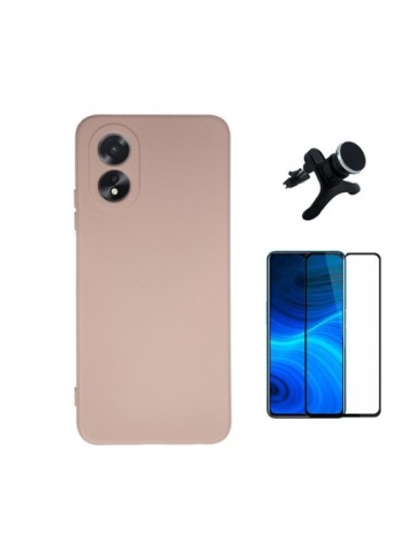 Kit Película de Vidro Temperado 5D Full Cover + Capa Silicone Líquido + Suporte Reforçado Phonecare para Oppo A18 - Rosa