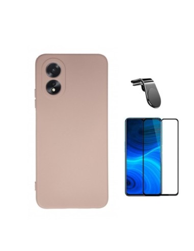 Kit Película de Vidro Temperado 5D Full Cover + Capa Silicone Líquido + Suporte Magnético L Phonecare para Oppo A18 - Rosa