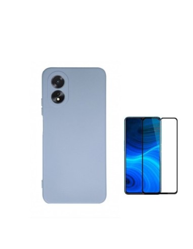 Kit Película de Vidro Temperado 5D Full Cover + Capa Silicone Líquido Phonecare para Oppo A18 - Azul Claro