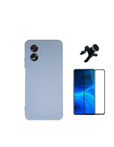 Kit Película de Vidro Temperado 5D Full Cover + Capa Silicone Líquido + Suporte Reforçado Phonecare para Oppo A18 - Azul Claro