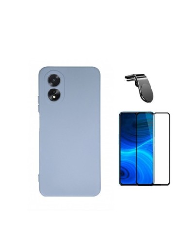 Kit Película de Vidro Temperado 5D Full Cover + Capa Silicone Líquido + Suporte L Phonecare para Oppo A18 - Azul Claro