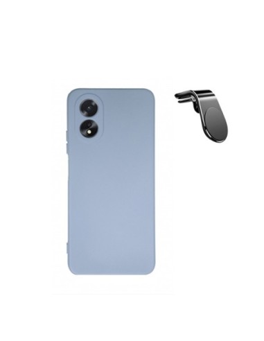 Kit Suporte Magnético L Safe Driving Carro + Capa Silicone Líquido Phonecare para Oppo A18 - Azul Claro