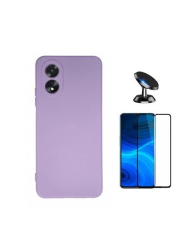 Kit Película de Vidro Temperado 5D Full Cover + Capa Silicone Líquido + Suporte  de Carro Phonecare para Oppo A18 - Roxo