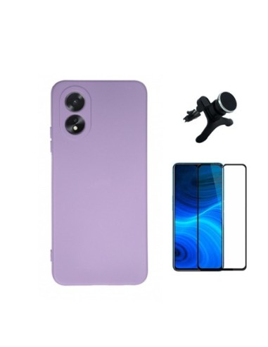 Kit Película de Vidro Temperado 5D Full Cover + Capa Silicone Líquido + Suporte Reforçado Phonecare para Oppo A18 - Roxo