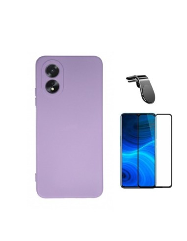 Kit Película de Vidro Temperado 5D Full Cover + Capa Silicone Líquido + Suporte Magnético L  Phonecare para Oppo A18 - Roxo