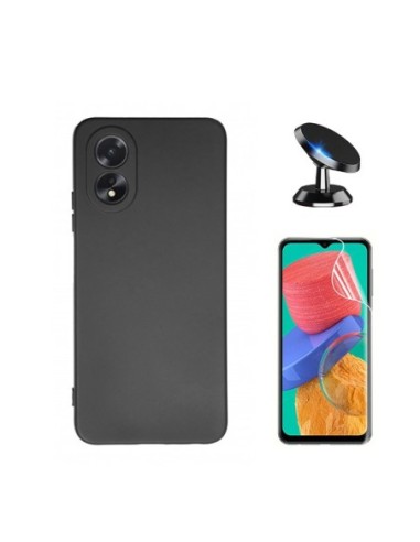 Kit Película Hydrogel Full Cover Frente + Capa Silicone Líquido + Suporte Magnético de Carro Phonecare para Oppo A18 - Preto