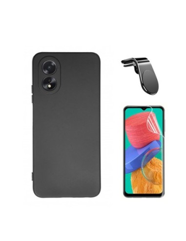 Kit Película Hydrogel Full Cover Frente + Capa Silicone Líquido + Suporte Magnético L  Phonecare para Oppo A18 - Preto