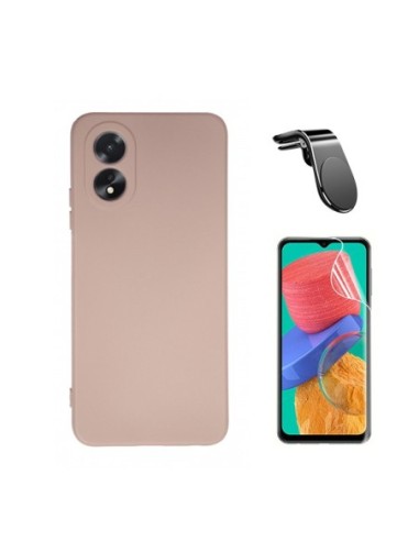 Kit Película Hydrogel Full Cover Frente + Capa Silicone Líquido + Suporte Magnético L Phonecare para Oppo A18 - Rosa