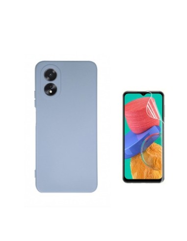 Kit Película Hydrogel Full Cover Frente + Capa Silicone Líquido Phonecare para Oppo A18 - Azul Claro