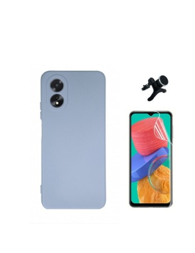 Kit Película Hydrogel Full Cover Frente + Capa Silicone Líquido + Suporte Reforçado Phonecare para Oppo A18 - Azul Claro