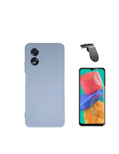 Kit Película Hydrogel Full Cover Frente + Capa Silicone Líquido + Suporte Magnético L  Phonecare para Oppo A18 - Azul Claro