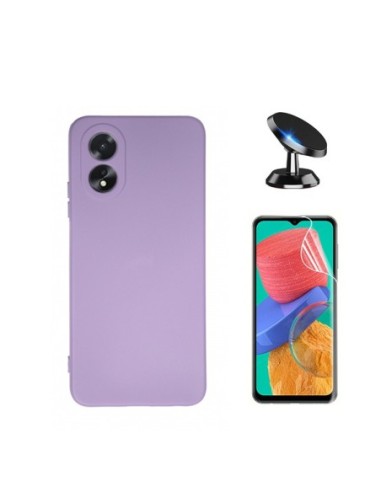 Kit Película Hydrogel Full Cover Frente + Capa Silicone Líquido + Suporte Magnético de Carro Phonecare para Oppo A18 - Roxo