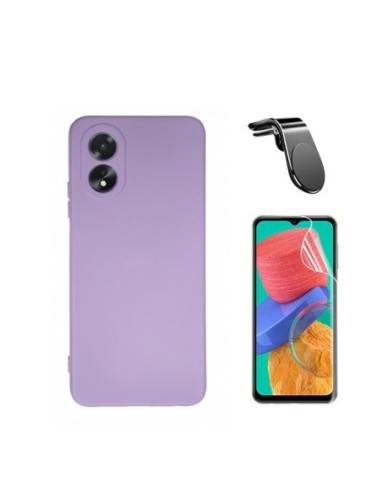 Kit Película Hydrogel Full Cover Frente + Capa Silicone Líquido + Suporte Magnético L  para Oppo A18 - Roxo