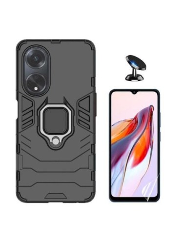 Kit Película Hydrogel Full Cover Frente + Capa 3X1 Military Defender + Suporte Magnético de Carro Phonecare para Oppo A18 - Preto