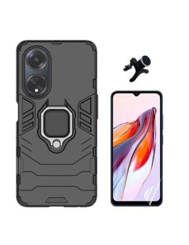 Kit Película Hydrogel Full Cover Frente + Capa 3X1 Military Defender + Suporte Reforçado Phonecare para Oppo A18 - Preto