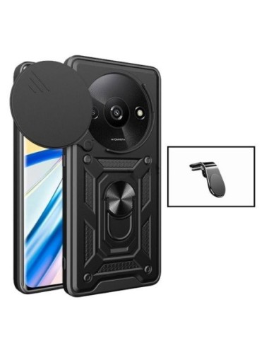 Kit Suporte Magnético L Safe Driving Carro + Capa Military Slide Window Anti-Impacto para Xiaomi Redmi A3 - Preto