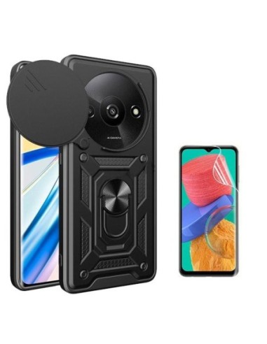 Kit Película Hydrogel Full Cover Frente + Capa Magnetic Defender Slide Window Anti-Impacto Phonecare para Xiaomi Redmi A3 - Preto