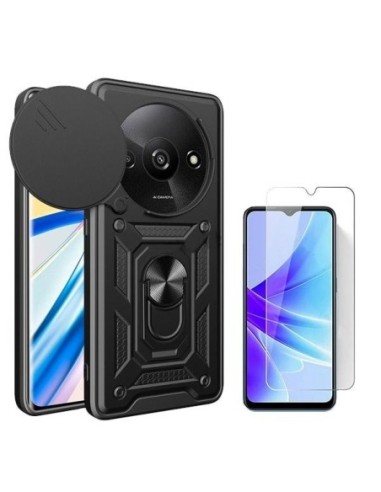 Kit Vidro Temperado ClearGlass + Capa Magnetic Military Defender Slide Window Anti-Impacto para Xiaomi Redmi A3 - Preto