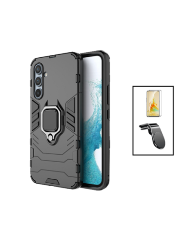 Kit Película de Vidro Temperado 5D Full Cover + Capa 3X1 Military Defender + Suporte L  para Samsung Galaxy A35 5G - Preto