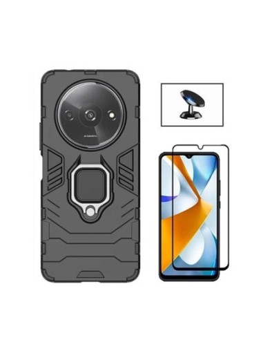 Kit Película de Vidro Temperado 5D + Capa 3X1 Military Defender + Suporte de Carro para Xiaomi Redmi A3 - Preto