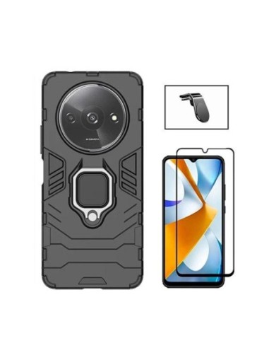 Kit Película de Vidro Temperado 5D Full Cover + Capa 3X1 Military Defender + Suporte L  para Xiaomi Redmi A3 - Preto