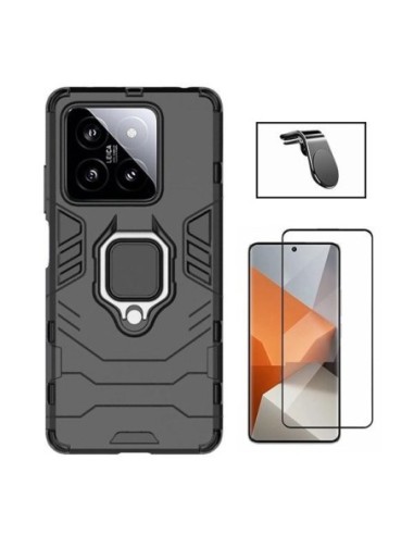 Kit Película de Vidro Temperado 5D Full Cover + Capa 3X1 Military Defender + Suporte L Phonecare para Xiaomi 14 - Preto