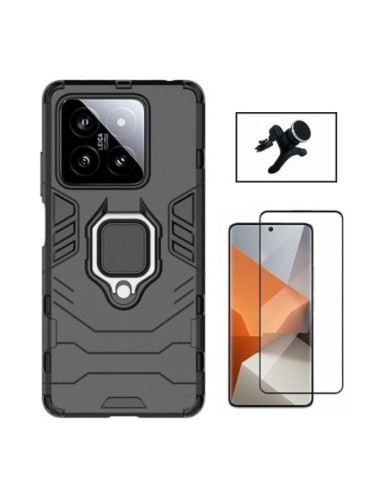 Kit Película de Vidro Temperado 5D Full Cover + Capa 3X1 Military Defender + Suporte Reforçado para Xiaomi 14 - Preto