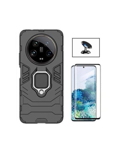 Kit Película de Vidro Temperado Curved + Capa 3X1 Military Defender + Suporte de Carro para Xiaomi 14 Ultra - Preto