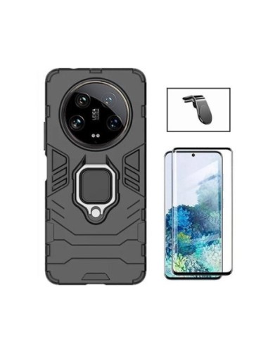 Kit Película de Vidro Temperado Curved + Capa 3X1 Military Defender + Suporte L para Xiaomi 14 Ultra - Preto