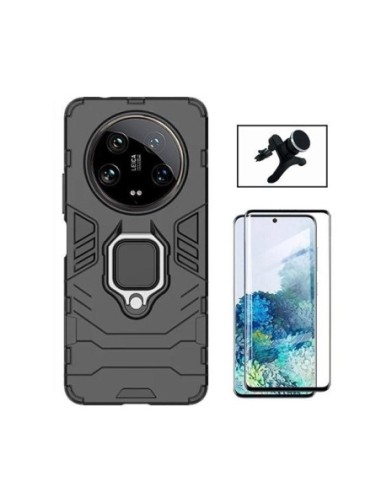 Kit Película de Vidro Temperado Curved + Capa 3X1 Military Defender + Suporte Reforçado para Xiaomi 14 Ultra - Preto