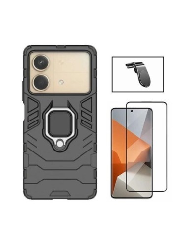 Kit Película de Vidro Temperado 5D Full Cover + Capa 3X1 Military Defender + Suporte L para Xiaomi Poco X6 Neo - Preto