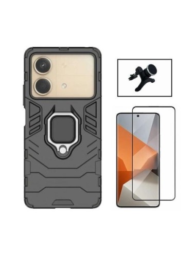 Kit Película de Vidro Temperado 5D + Capa 3X1 Military Defender + Suporte Reforçado para Xiaomi Poco X6 Neo - Preto