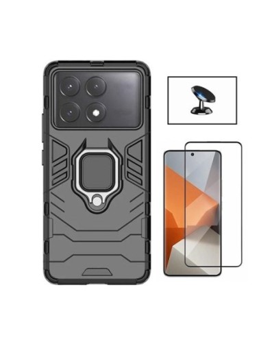 Kit Película de Vidro Temperado 5D Full Cover + Capa 3X1 Military Defender + Suporte de Carro para Xiaomi Poco X6 Pro - Preto