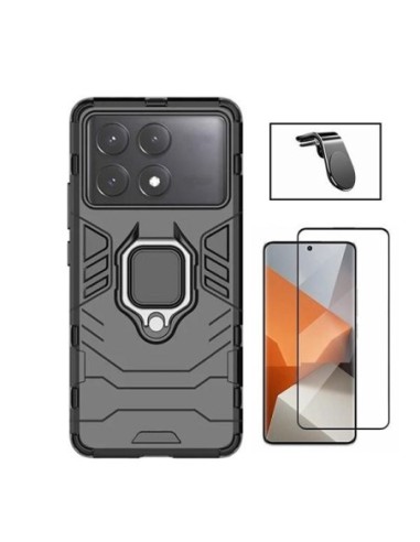 Kit Película de Vidro Temperado 5D Full Cover + Capa 3X1 Military Defender + Suporte L  para Xiaomi Poco X6 Pro - Preto