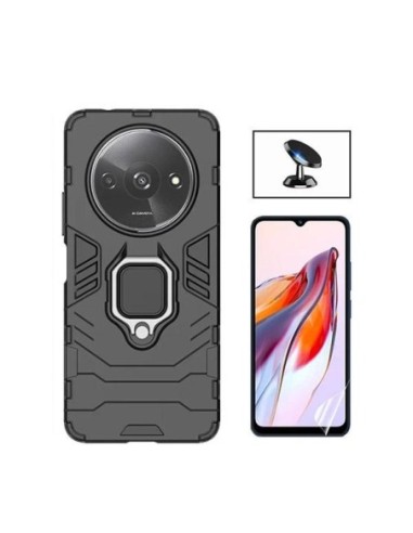 Kit Película Hydrogel Frente + Capa 3X1 Military Defender + Suporte de Carro para Xiaomi Redmi A3 - Preto