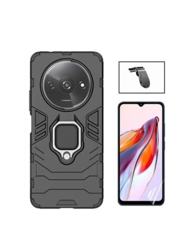 Kit Película Hydrogel Full Cover Frente + Capa 3X1 Military Defender + Suporte L para Xiaomi Redmi A3 - Preto